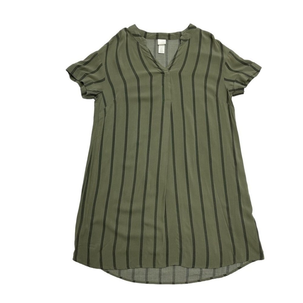 H&M Tunic beach shirt striped dress green olive size 4 woman’s - Picture 12 of 12